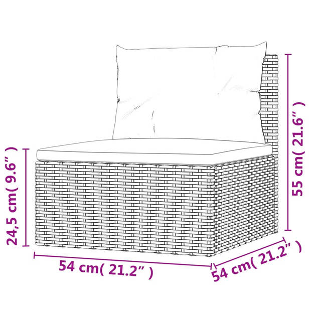 vidaXL Tuinmiddenbank met kussens poly rattan zwart