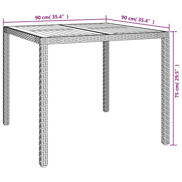 vidaXL Tuintafel 90x90x75 cm poly rattan en acaciahout grijs