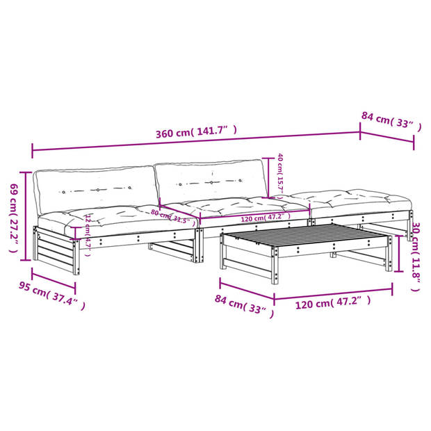 The Living Store Loungeset Modern - Hout - Grijs - 120x95x69 cm - Inclusief Kussens