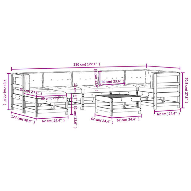 The Living Store Loungeset - Massief douglashout - Modulair ontwerp - Grijs kussen - 62 x 62 x 70.5 cm