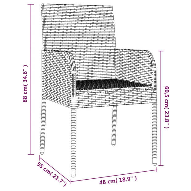 vidaXL 5-delige Tuinset met kussens poly rattan grijs