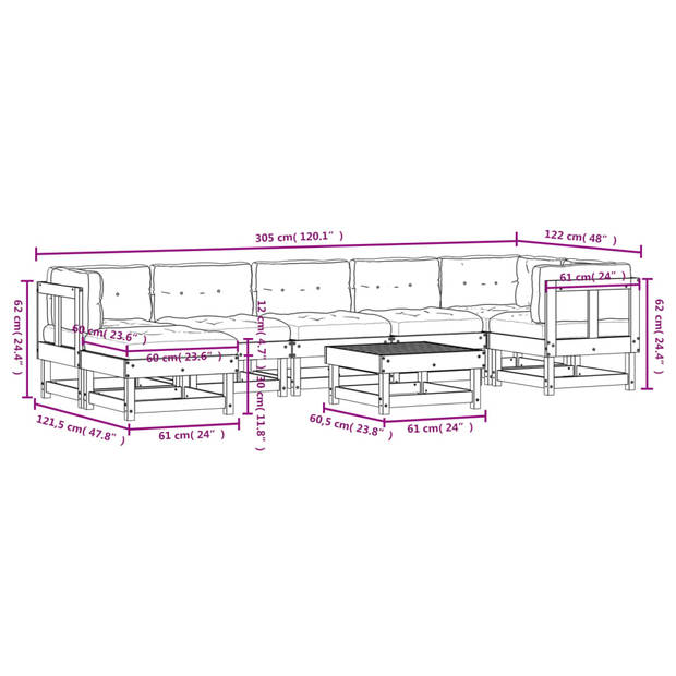 The Living Store Loungeset Grenenhout - Grijs - 61x60.5x62 cm - Modulair design