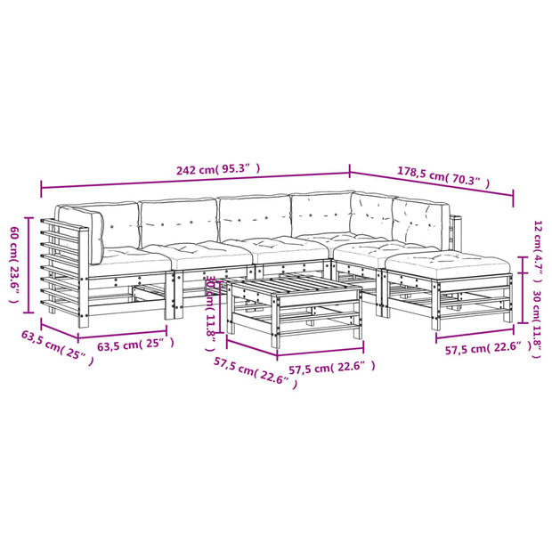 The Living Store Loungeset - Houten - Modulair ontwerp - Geïmpregneerd grenenhout - Comfortabele kussens - Inclusief 3
