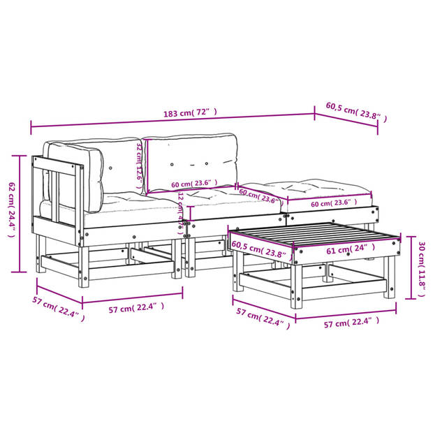 The Living Store Loungeset - Massief grenenhout - Zwart - 61 x 61 x 62 cm - Comfortabele kussens