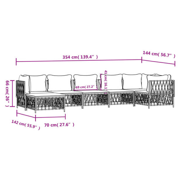 The Living Store Loungeset - Tuinmeubelset - Wit - Geweven stof - Gepoedercoat staal - Textileen - 72 x 72 x 66 cm -