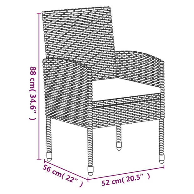 vidaXL 5-delige Tuinset met kussens poly rattan zwart