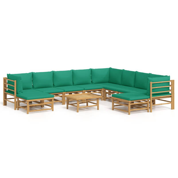 The Living Store Loungeset Bamboe - Modulair - Zitcomfort - Duurzaam - Incl - Kussens - Incl - Tafel - 16-Delig