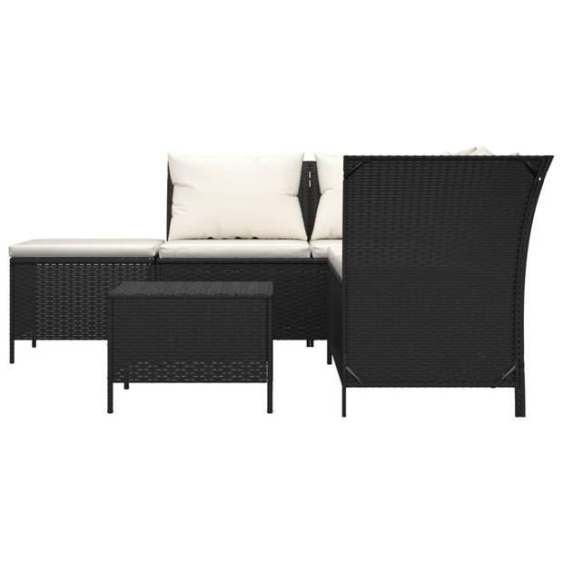 vidaXL 4-delige Loungeset met kussens poly rattan zwart