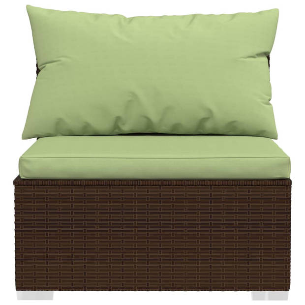 The Living Store Loungeset - PE-rattan - modulair design - bruin - groene kussens