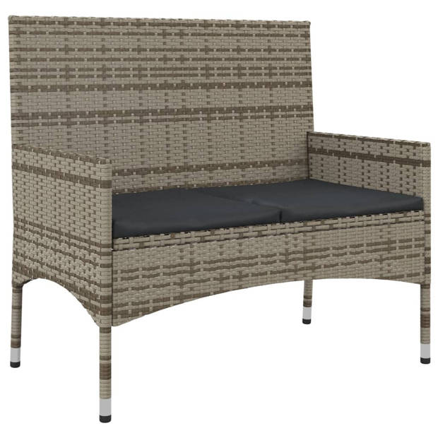 vidaXL 4-delige Loungeset met kussens poly rattan grijs