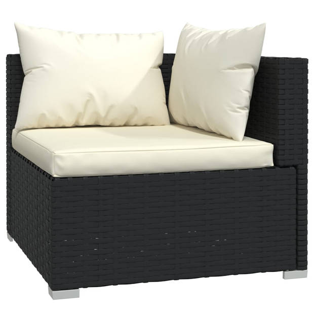 The Living Store loungeset - zwart PE-rattan - 3-zits hoekbank - 3x middenbank - voetenbank - comfortabele kussens -