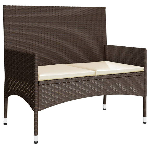 vidaXL 4-delige Loungeset met kussens poly rattan bruin