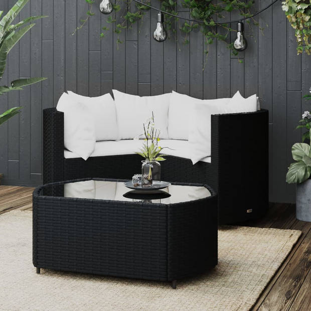 vidaXL 4-delige Loungeset met kussens poly rattan zwart