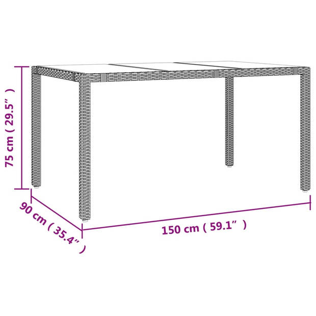 vidaXL Tuintafel met glazen blad poly rattan en gehard glas beige