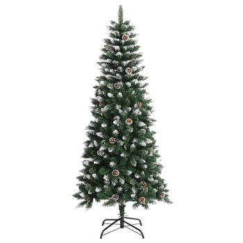 The Living Store Kunstkerstboom - Scharnierconstructie - Volle PVC uiteinden - Stevige standaard - Groen/wit - 150 cm