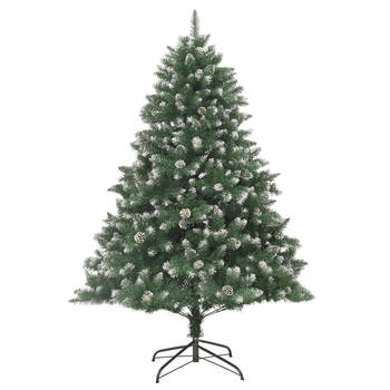 The Living Store Kerstboom Classic 180 cm - groen/wit PVC - scharnierconstructie - witte decoratiesneeuw - 32