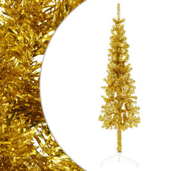 The Living Store Halve Kunstkerstboom - Levensecht PVC - Smal - Voordelige Kerstdecoratie - Goud - Afmeting 40cm x