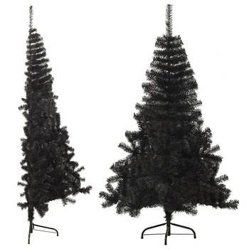 The Living Store Halfronde Kunstkerstboom - 120 cm - PVC/staal - Zwart