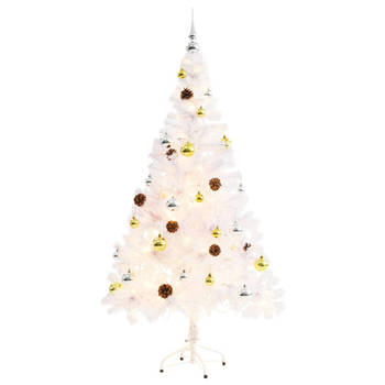 The Living Store Kunstboom - Kerstverlichting - 150 cm - IP44 - PVC - 4 Lichteffecten - 150 LEDs - Wit - Goud en Zilver