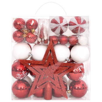 The Living Store Kerstbal Set - Onbreekbaar - Verschillende maten - Lichtgewicht - Rood en wit - Kunststof - Incl -