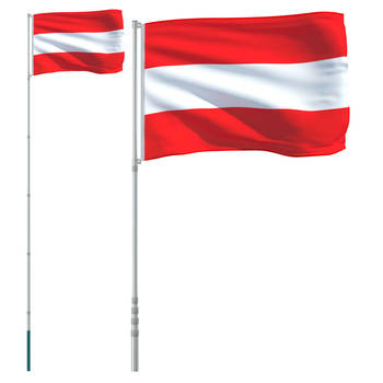 The Living Store Vlaggenset - Oostenrijkse vlag - 90 x 150 cm - Duurzaam polyester - Telescopische vlaggenmast -