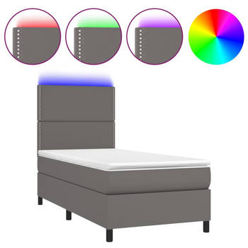 The Living Store Boxspring Bed - Kunstleer - 203x80x118/128 cm - LED verlichting - Pocketvering matras -