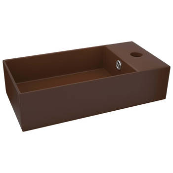 The Living Store Wastafel Donkerbruin Keramiek - 480 x 250 x 150 mm - Inclusief overloop - Op een blad - Exclusief