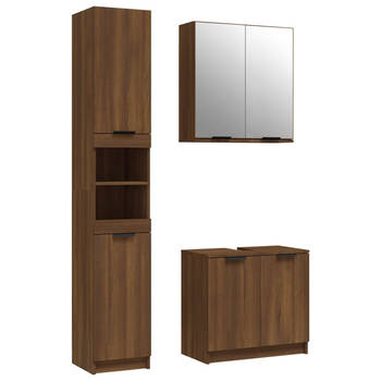 The Living Store Badkaastenset - Bruineiken - Bodemkast (s) 64.5x33.5x59cm - Bodemkast (l) 32x34x188.5cm - Wandkast met