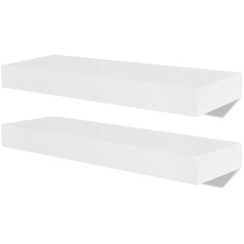 The Living Store Wandplank - Hangende Kubusvormige - Wandschappen - 40x20x3.8 cm - Materiaal- MDF - Kleur- Wit -