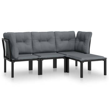 The Living Store Loungeset PE-rattan - Hoekstoel - enkele stoel - voetenbank - Zwart - 55x55cm - Comfortabel