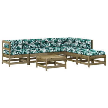 The Living Store Loungeset Grenenhout - Modulair - 62x62x70.5cm - Oxford stof - Bladpatroon