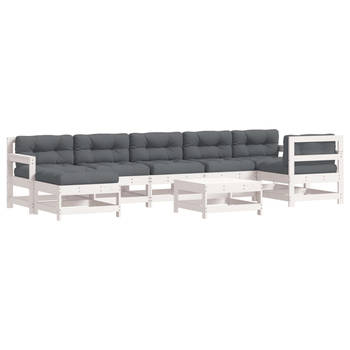 The Living Store Loungeset - Grenenhout - Wit - 62x62x70.5cm - Inclusief kussens