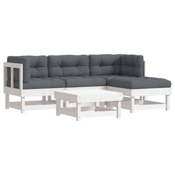 The Living Store Loungeset - Grenenhout - Wit - Modulair - 61x60.5x62 cm - Antraciet kussens