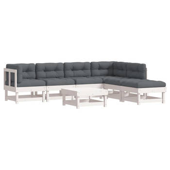 The Living Store loungeset - Grenenhout - Wit - 61 x 61 x 62 cm - Comfortabele kussens