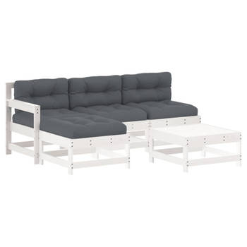 The Living Store Loungeset Hout - Wit - Grenenhout - M 62x62x70.5 - Antraciet - 110kg