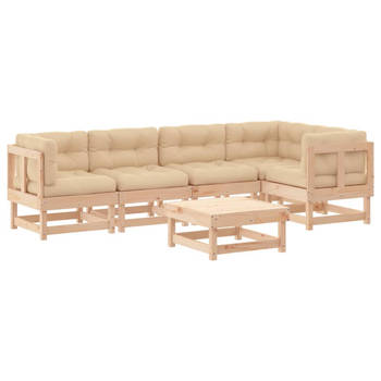 The Living Store Loungeset Grenenhout - Modulair - 7-delig - beige