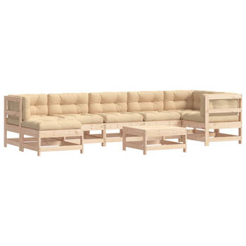 The Living Store Loungeset Hout - Grenenhout - 62x62x70.5 cm - Comfortabele kussens
