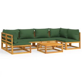 The Living Store Tuinset - Acaciahout - Modulaire Bank - 68x68x29 cm (tafel) - Groen Kussen