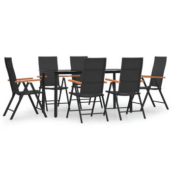 The Living Store Tuinset - PE-rattan - 160 x 80 x 74 cm - Verstelbare rugleuning - 6 stoelen - Zwart