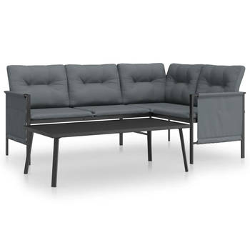 The Living Store Loungeset Antraciet Staal - 168 x 116 x 65 cm - Comfortabele kussens