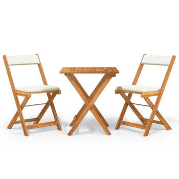 The Living Store inklapbare houten bistroset - massief acaciahout - tafel- 60x60x73cm - stoel- 40x53x80cm - kussens