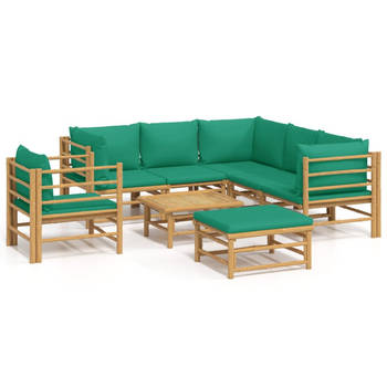 The Living Store Bamboe Loungeset - 2x middenbank - 3x hoekbank - 1x voetenbank - 1x stoel - 1x tafel - 55x65cm -