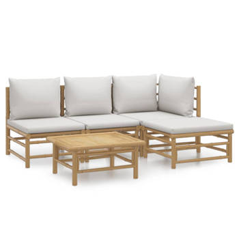 The Living Store Bamboe Loungeset - Modulair ontwerp - Sterk en duurzaam - Comfortabele zitervaring - Praktische tafel