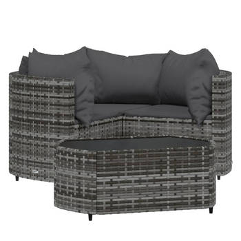 The Living Store Loungeset - PE-rattan - Gepoedercoat staal - Grijs/antraciet - 63x63x57.5cm - Modulair
