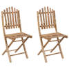 The Living Store Buitenstoelen Set - Bamboe - Inklapbaar - Blauw Kussen - 50x42x92 cm - 2 stuks