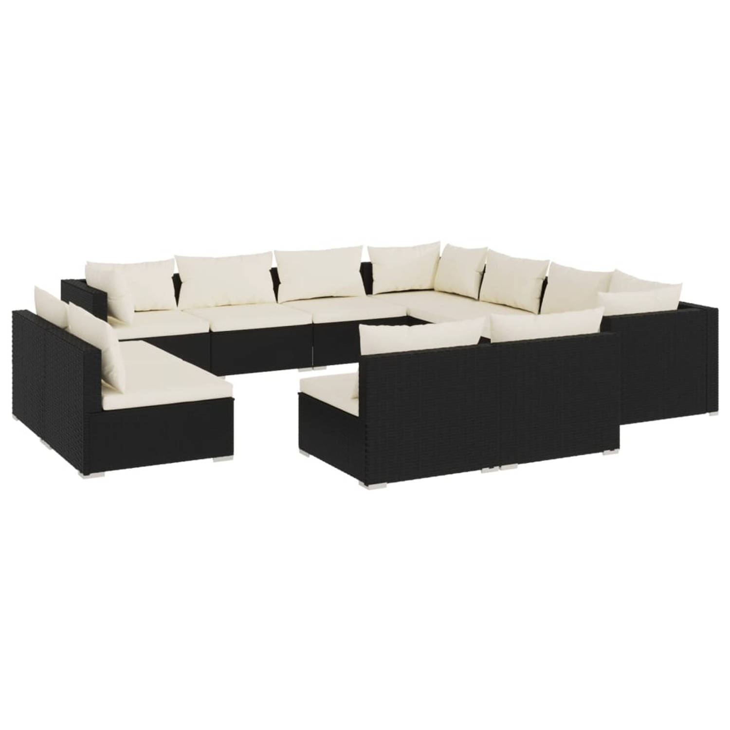 The Living Store Loungeset - Poly Rattan - Zwart - 11-delig - Hoogwaardig materiaal