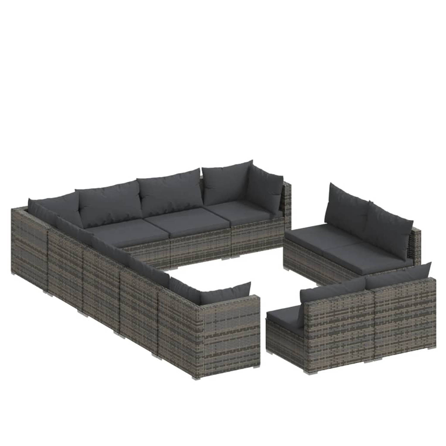 The Living Store loungeset poly rattan - grijs - 12-delig