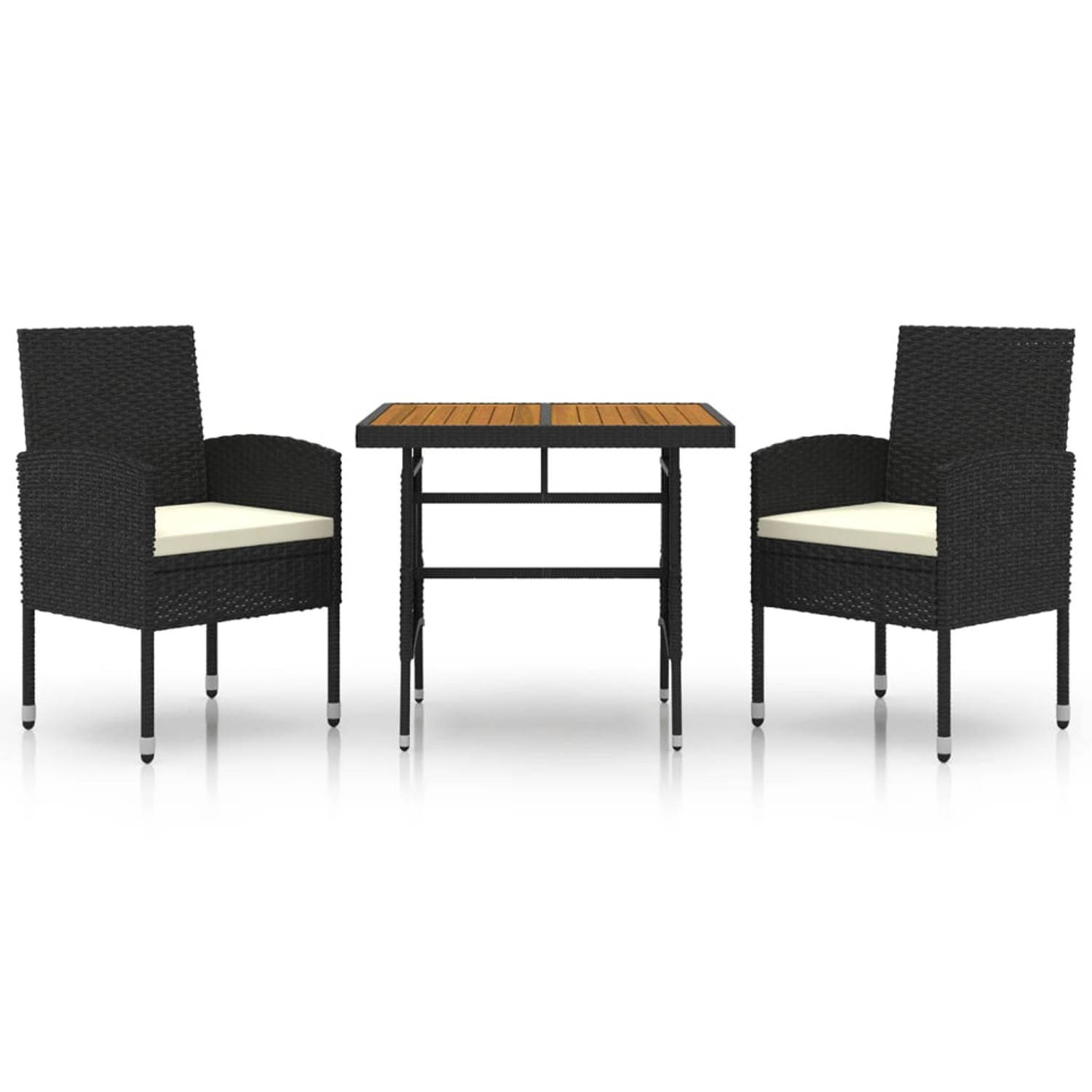 The Living Store Tuinset - naam - Tafel en 2 stoelen - Zwart - Afmetingen tafel- 70 x 70 x 72 cm - Afmetingen stoel- 52 x 56 x 88 cm - Kussens inbegrepen
