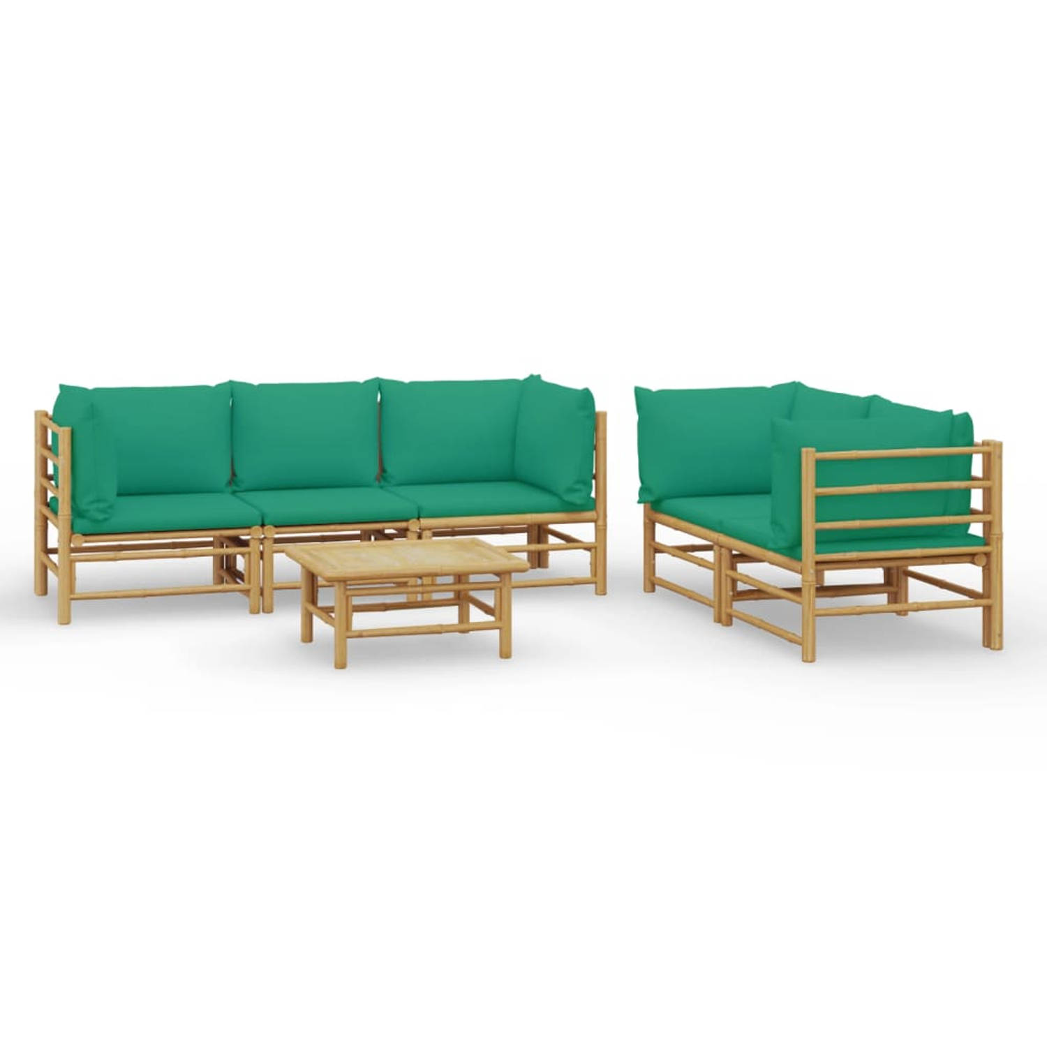 The Living Store 6-delige Loungeset met kussens bamboe groen - Tuinset
