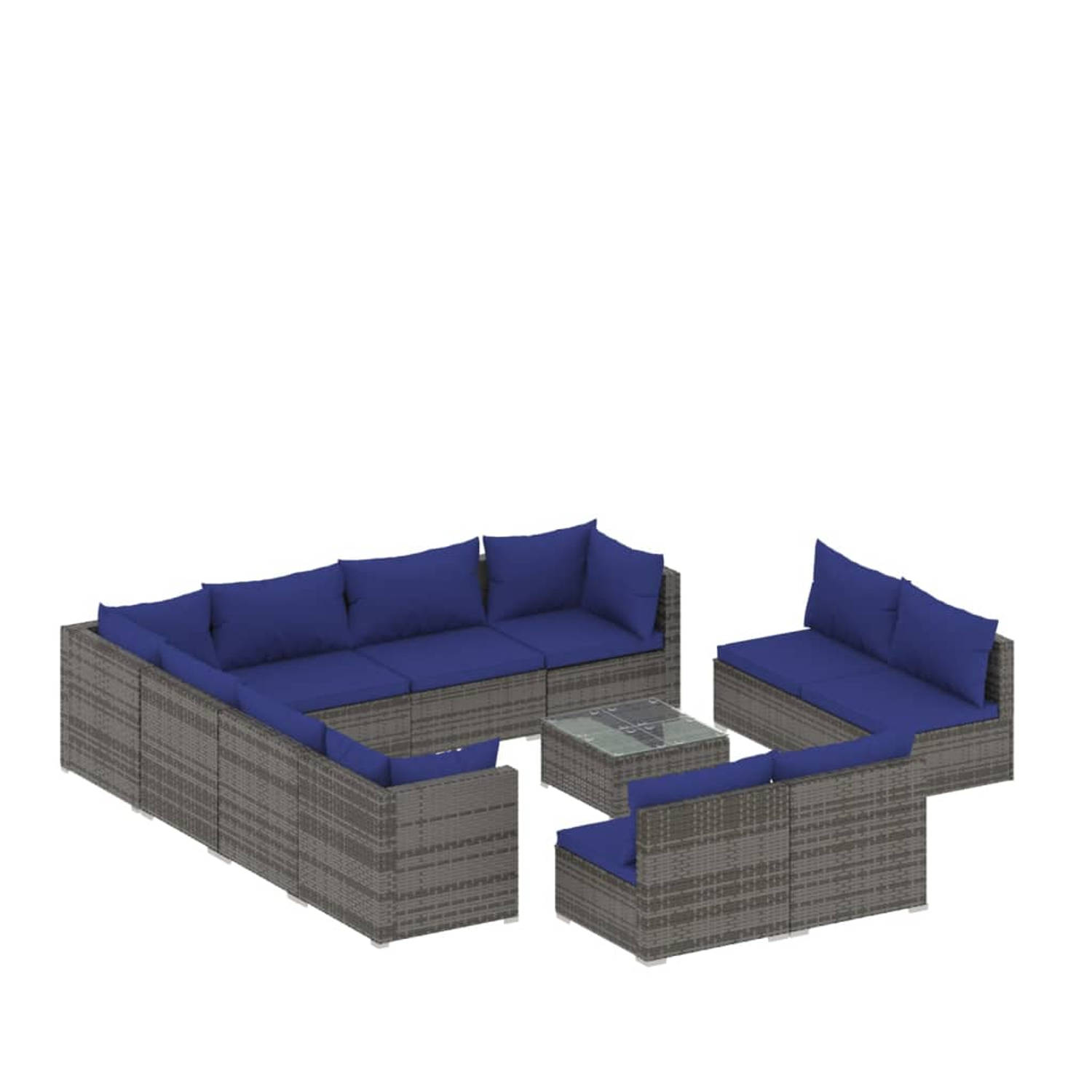 The Living Store Loungeset - Poly Rattan - Grijs - 12-delig